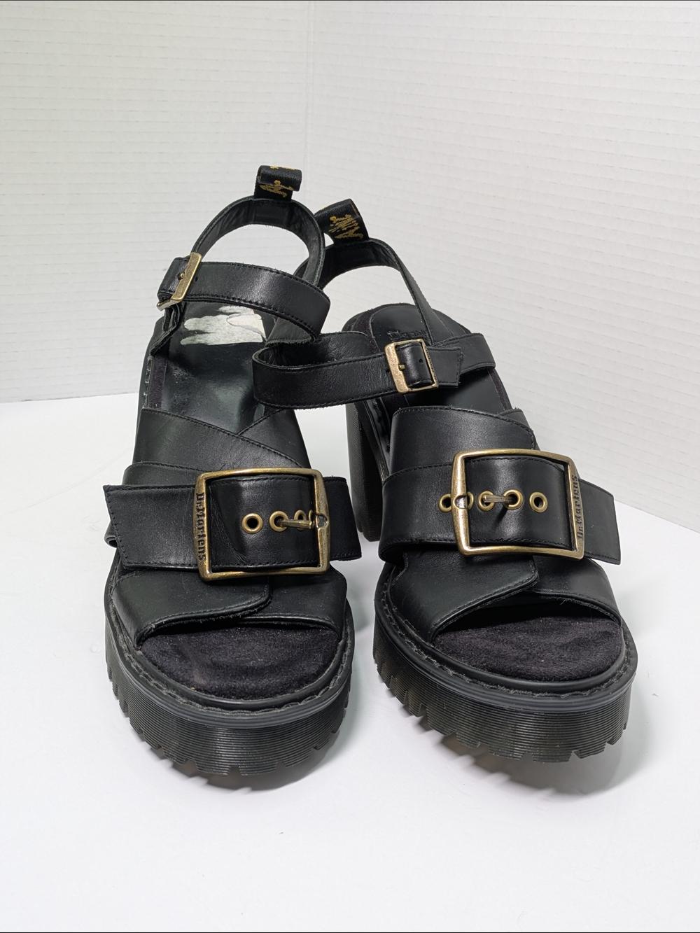 Black Chunky Heel Platform Sandals with Buckle - Picture 2 of 11